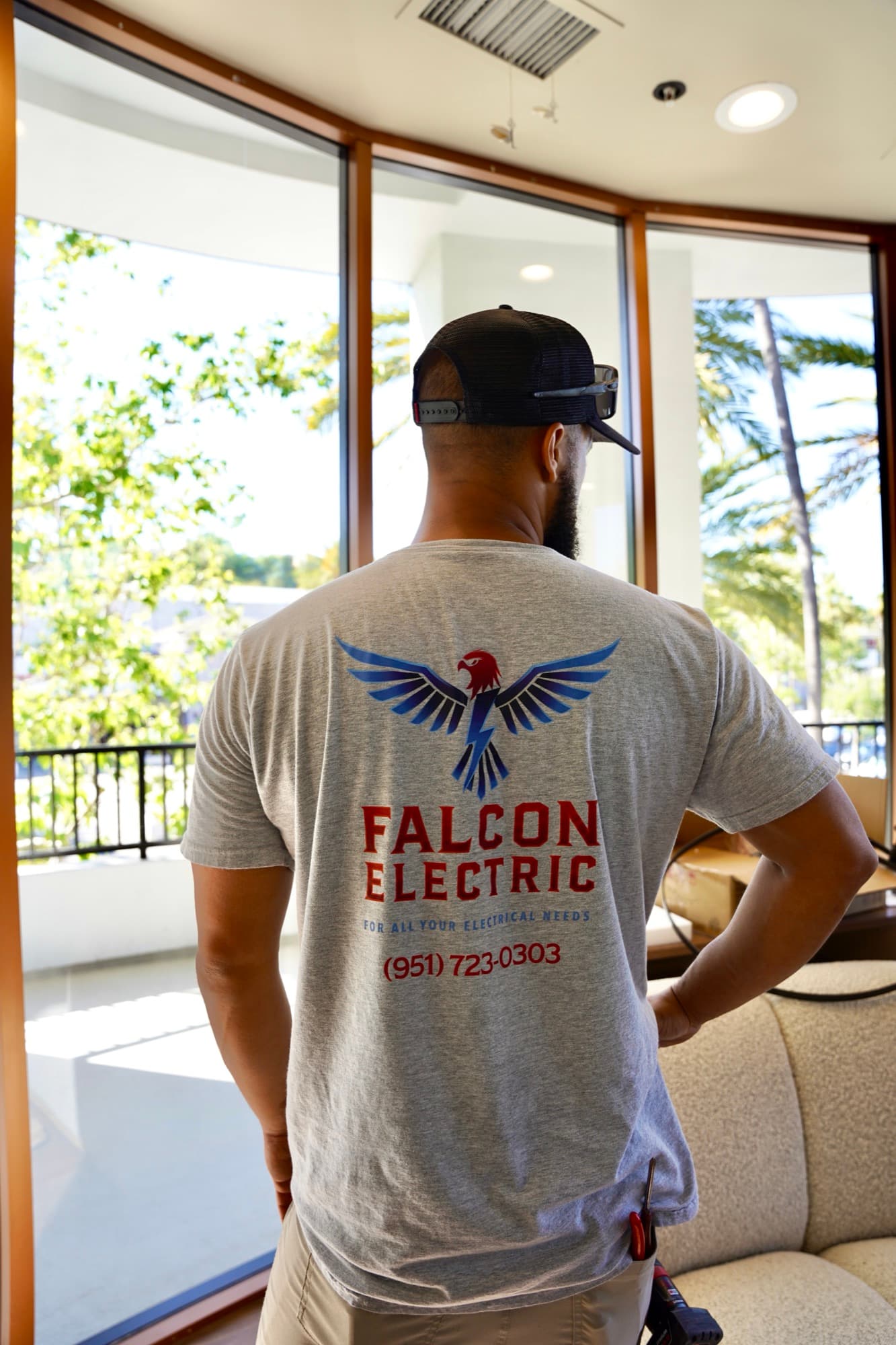 Ean Orchard, owner of Falcon Electric Solutions, on-site at a recent job